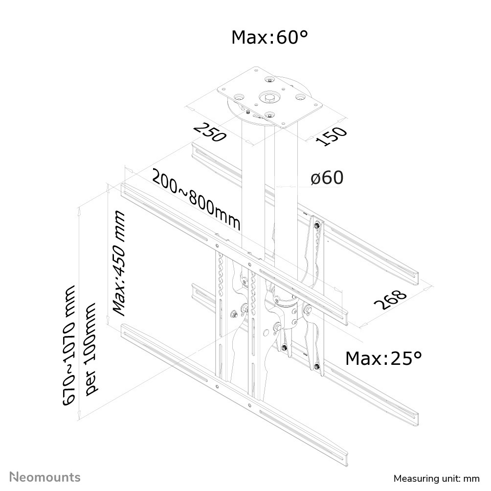 Neomounts PLASMA-C100D Soporte de techo para doble monitor/TV 37-75" - alt. 67-107 cm